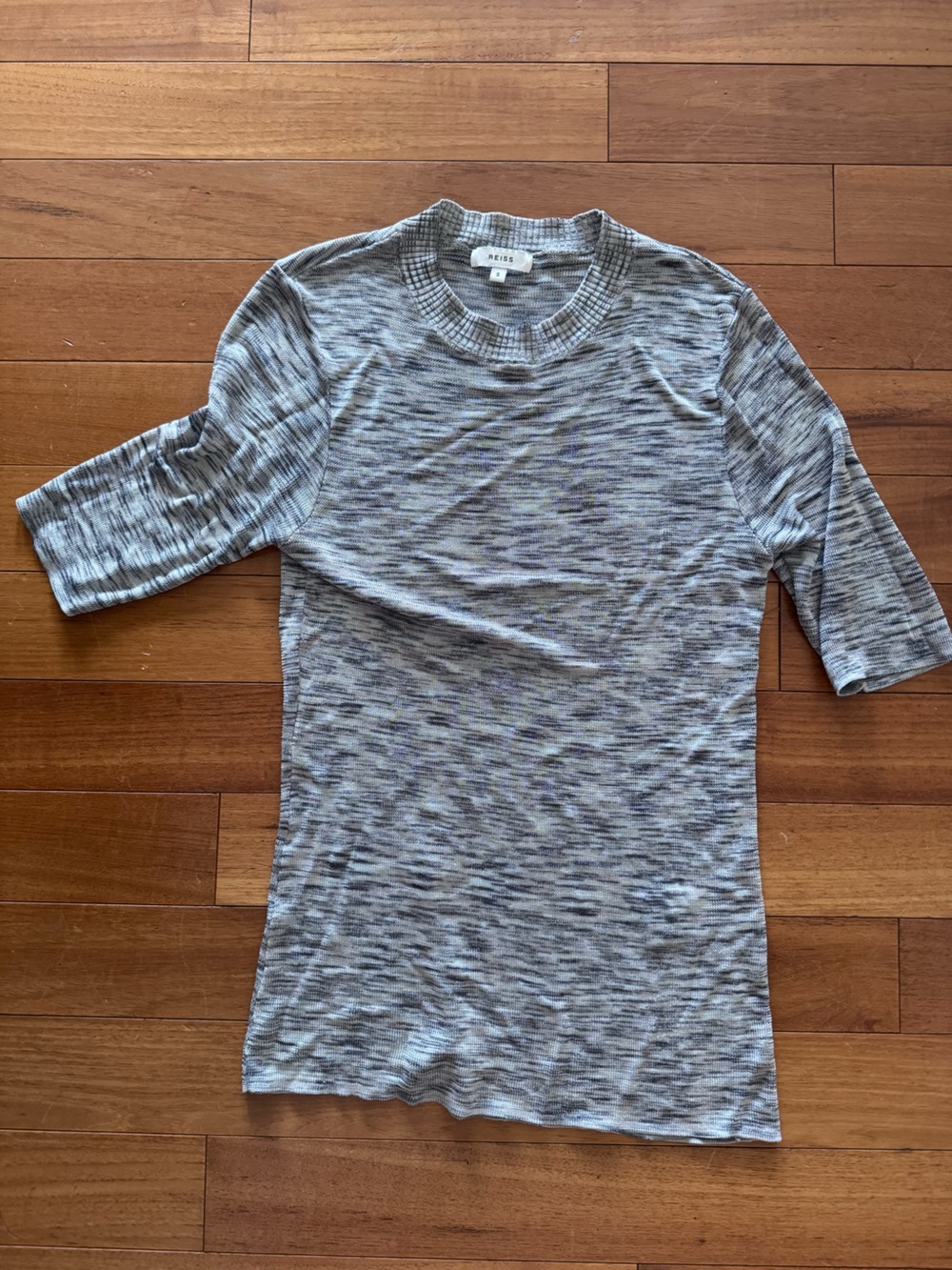 Reiss Grey Heathered Knit Short Sleeve Top